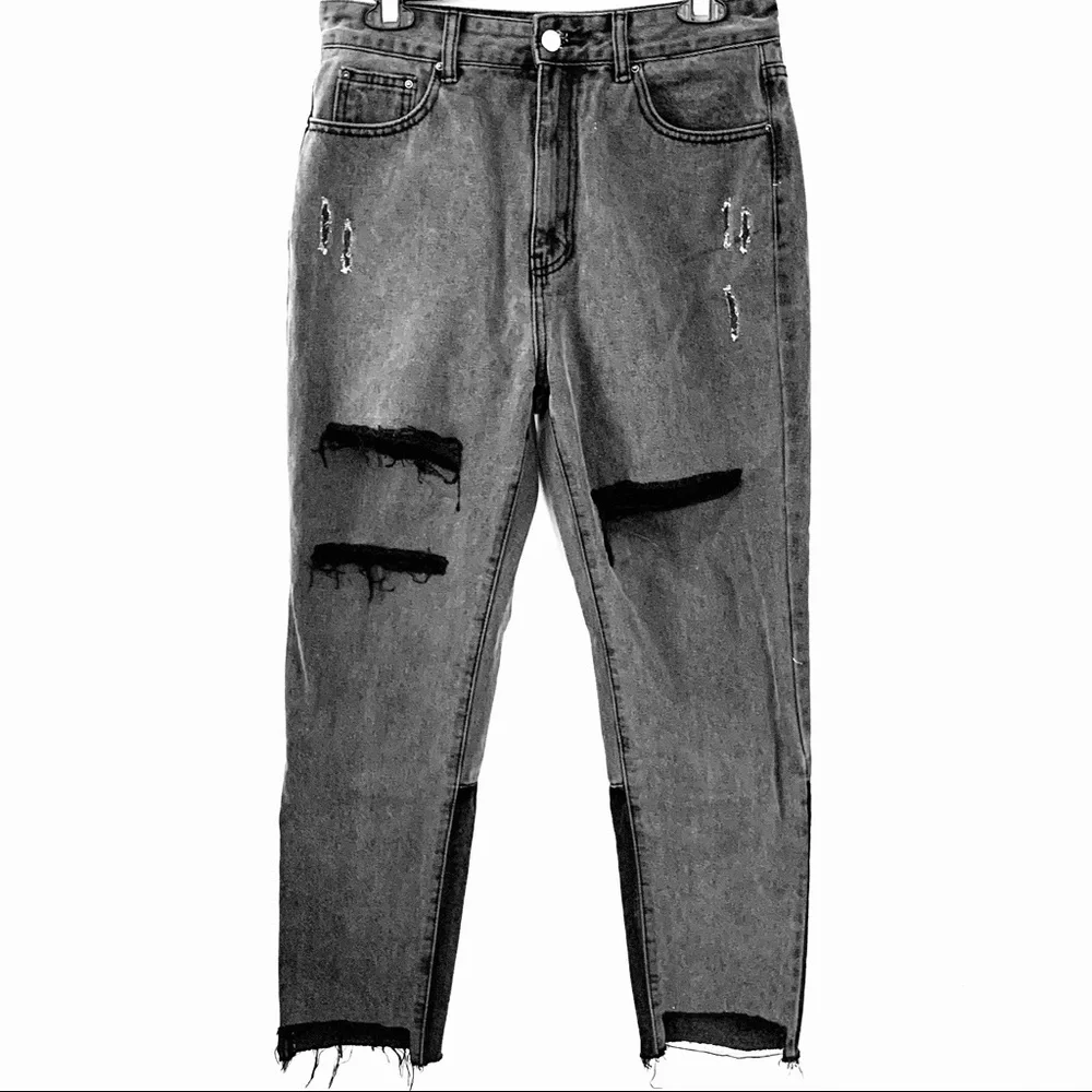 NASTY GAL Raw Hem Distressed High Waisted Mom Jeans